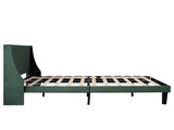 Double Bed Velvet Dark Green 4FT6 Upholstered Bed with Winged Headboard, Wood Slat Support WF284398AAA