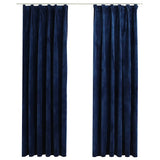 Blackout Curtains 2 pcs with Hooks Velvet Dark Blue 140x225 cm 134533