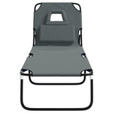 Folding Sun Lounger Grey Oxford Fabric&Powder-coated Steel 360178