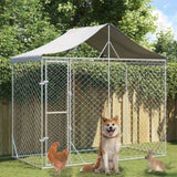 Outdoor Dog Kennel with Roof Silver 3x1.5x2.5 m Galvanised Steel 153680