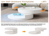 Round rotating coffee table with LED lights, 360&deg rotating tabletop, end table, double-layer sofa N605P387961W