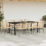 9 Piece Garden Dining Set Brown Poly Rattan Glass 3334596