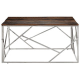 Coffee Table Silver Stainless Steel and Solid Wood Sleeper 349957
