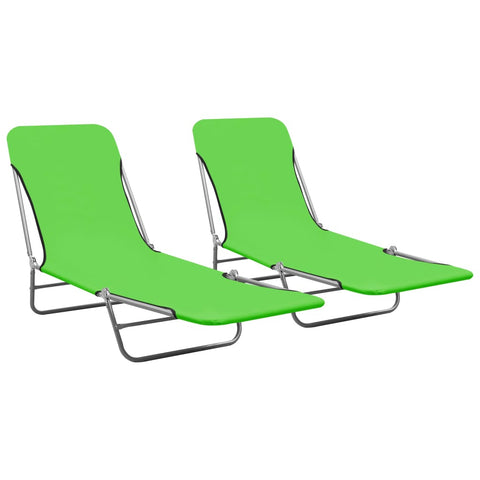 ZNTS Folding Sun Loungers 2 pcs Steel and Fabric Green 310343