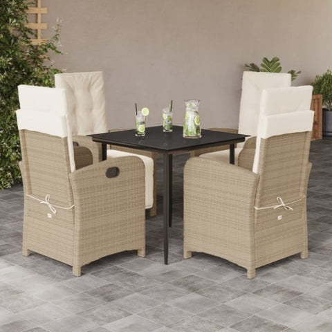 ZNTS 5 Piece Garden Dining Set with Cushions Beige Poly Rattan 3212571
