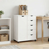 Rolling Cabinet White 63.5 x 39 x 79 cm Solid Pine Wood 42028361