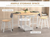 Folding 3 Pieces Bar Table Set, Mobile Dining Table and 2 Stools with Storage Shelf, 2 Drawers and 6 T3398P330500