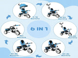 6 in 1 Kids Trike Push Bike w/ Push Handle, Canopy, 5-point Safety Belt, Storage, Footrest, Brake, T3398P348140