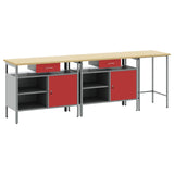 Work Bench Set with Lock 3 pcs Red and Grey Powder-Coated Steel 3321397