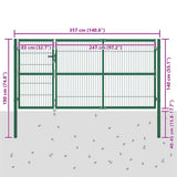 Garden Fence Gate with Posts 350x140 cm Steel Green 142571
