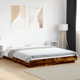 Bed Frame with LED Lights without Mattress Smoked Oak 150x200cm 3281095