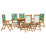 Garden Dining Set Folding 7 pcs Leaf Pattern Solid Acacia Wood 3375751
