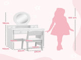 Kids Dressing Table Set Kids Make up Table with Stool and Mirror, Storage Drawers, Gift for Aged 3-8 T3398P422148