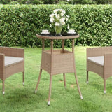 Garden Table 60x75 cm Tempered Glass and Poly Rattan Beige 310601