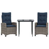 3 Piece Garden Dining Set with Cushions Grey Poly Rattan 3212862