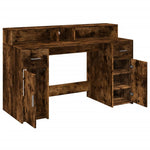 Desk with LED Lights Smoked Oak 140x55x91 cm Engineered Wood 3309424