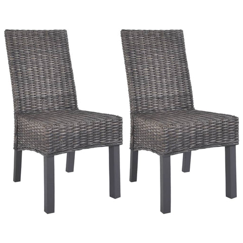 Dining Chairs 2 pcs Brown Kubu Rattan and Mahogany Wood 246655