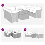 10 Piece Garden Sofa Set with Cushions Grey Poly Rattan Acacia 3326222