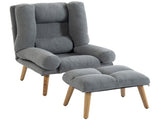 Recliner Chair with Footstool, Recliner Armchair with Adjustable Backrest, Thick Cushion and Wooden T3398P550268