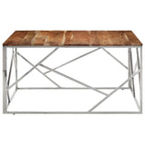 Coffee Table Silver Stainless Steel and Solid Wood Acacia 349959