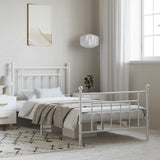 Bed Frame White Powder-Coated Steel Single Bed Frame 353598