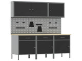 Work Cabinet with Drawer 8 pcs Black Engineered Wood and Steel 3321428