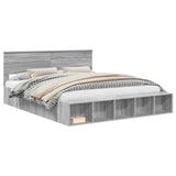 Bed Frame with Shelf Grey Sonoma 200 x 200 cm Engineered Wood 3408338