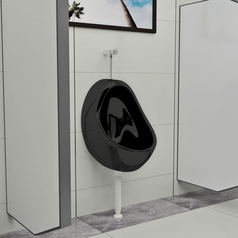 Wall Hung Urinal with Flush Valve Ceramic Black 143992