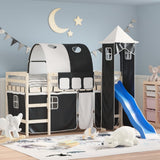 Curtains for Loft Bed with Tunnel and Tower White and Black 835919