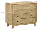 Storage Cabinet, 4-Drawer Unit with Rattan Element for Bedroom, Living Room, 80cmx35cmx95cm, Wood T3398P344151