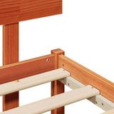 Bed Frame with Headboard Wax Brown 140 x 200 cm Solid Pine Wood 872064