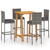 5 Piece Garden Bar Set with Cushions Poly Rattan Grey 3095430