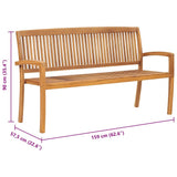 Garden Bench Teak Fine sanded teak hardwood 159cm Stackable 49389