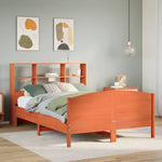 ZNTS Bookcase Bed without Mattress Wax Brown 150x200 cm King Size Solid Wood Pine 3323103