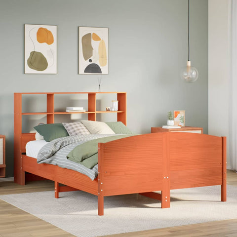 ZNTS Bookcase Bed without Mattress Wax Brown 150x200 cm King Size Solid Wood Pine 3323103