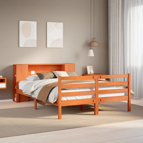 ZNTS Bookcase Bed without Mattress Wax Brown 120x190 cm Small Double Solid Wood Pine 3321862