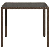 Garden Table with Glass Top Brown 90x90x75 cm Poly Rattan 365528