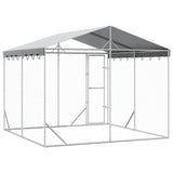 Outdoor Dog Kennel with Roof Silver 3x3x2,5 m Galvanised Steel 3190486