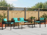 Outdoor Furniture Set Black and Turquoise Poly Rattan 42025230