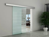 90cm Sliding Glass Door with Hardware Track Kit, Frosted Tempered Glass with Stripe Pattern, Round T3398P343503