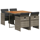 5 Piece Garden Dining Set with Cushions Grey Poly Rattan 3210542