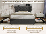 3ft Single Upholstered Bed with Rivet Design and Charging Station, Two Storage Drawers, Adjustable N652P412012G