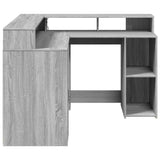 Desk with LED Lights Grey Sonoma 130x130x91 cm Engineered Wood 3309452