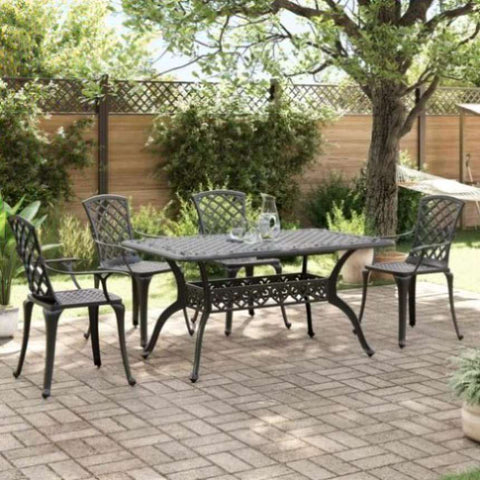 ZNTS 5 Piece Garden Dining Set Black Cast Aluminium 3216317