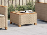 Garden Table Beige 45x45x37 cm Poly Rattan Acacia Wood 366327