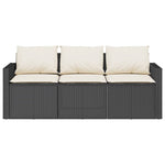 ZNTS Garden Sofa with Cushions 3-Seater Black Poly Rattan 366340