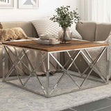 Coffee Table Silver Stainless Steel and Solid Sleeper Wood 349981