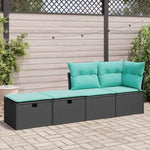 ZNTS 2 Piece Garden Sofa Set with Cushions Black Poly Rattan Acacia 3328670