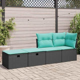 ZNTS 2 Piece Garden Sofa Set with Cushions Black Poly Rattan Acacia 3328670