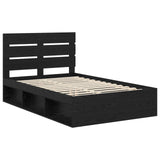 Bed Frame with Headboard Black 135 x 190 cm Solid Pine Wood 3411753